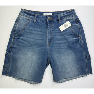 VIGOSS Women's Carpenter Denim Jean Shorts Size 27 Raw Hem Stretch High Waisted